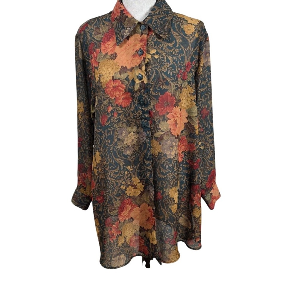 The Limited Vintage Blouse Womens Small Multicolor Floral Sheer Academic